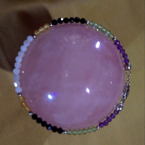 OPAL, AMETHYST, *MULTI GEMSTONE STERLING *ADJ*. BRACELET* 7.5" TO 10"  (B-79025) - Picture 3 of 4